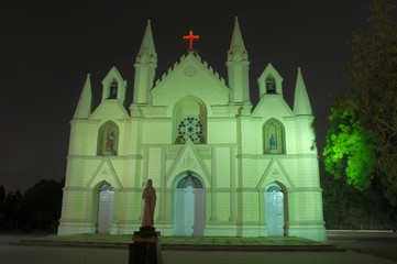 St Patrick’s Cathederal by night, Empress Garden Road, behind the Race Course, Pune, Maharashtra, INDIA.  HORIZONTAL IMAGE.