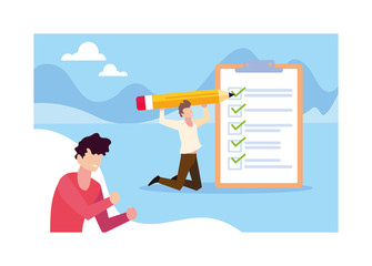 young men with clipboard and pencil