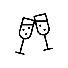glasses of champagne icon vector. A thin line sign. Isolated contour symbol illustration
