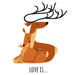 Vector love logo with cute deer family