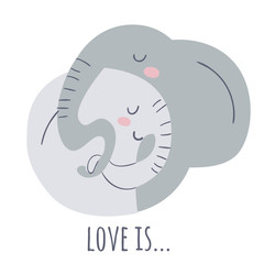 Vector love logo with couple cute elephants