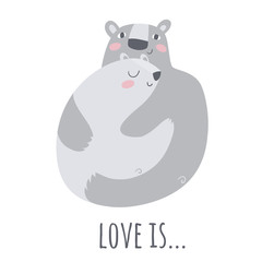 Vector flat illustration logo with love and bears