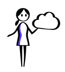 Flipchart style drawing of woman holding cloud - line art illustration for presentations
