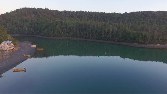 Flying over dories in the pond