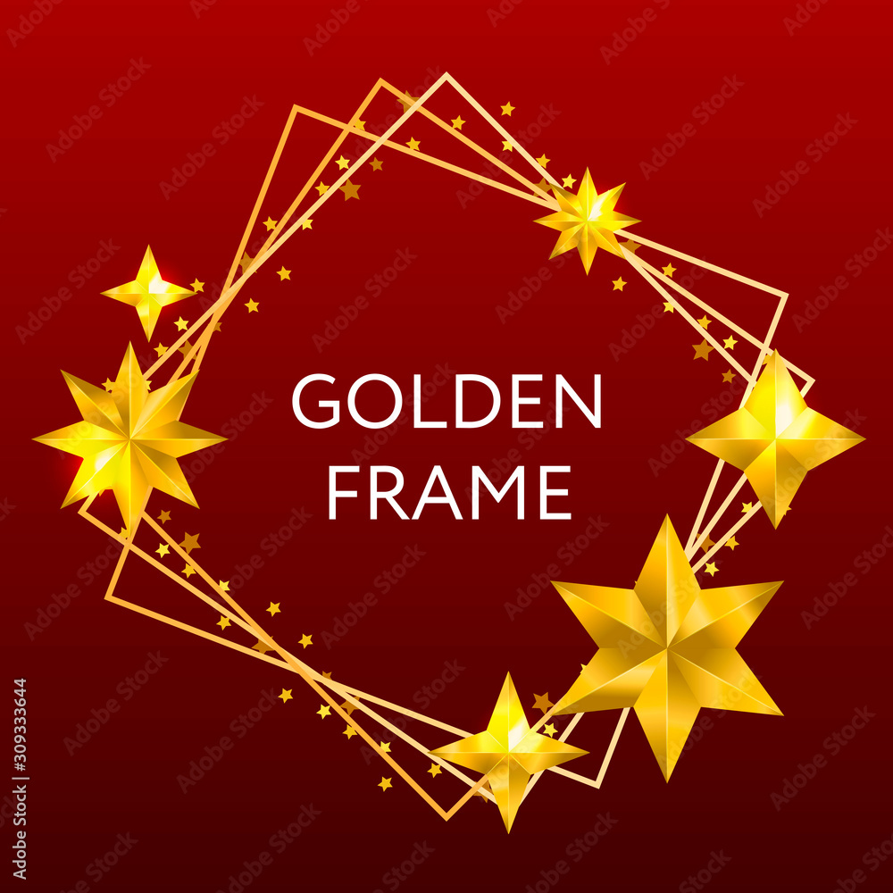 Canvas Prints Vector golden frame. Shining rectangle banner. Isolated on black transparent background. Vector illustration, eps 10.