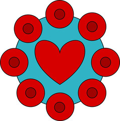 The heart is red inside the circles