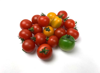 Fresh colorful cherry tomatoes isolated on white background