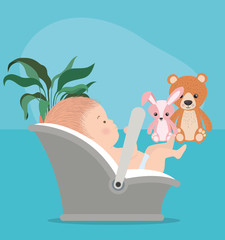 Cute baby boy with basket vector design