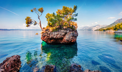 Brela stone is a popular touris destination on the west Croatian coast. Picturesque summer seascape...