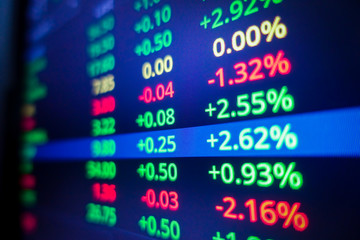 Obraz premium Blue stock exchange market graph on LED screen for business analysis. Finance and economic graphs.