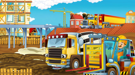 Obraz na płótnie Canvas cartoon scene with industry cars on construction site - illustration for children