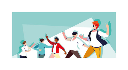 scene of men in dance pose, party, dance club
