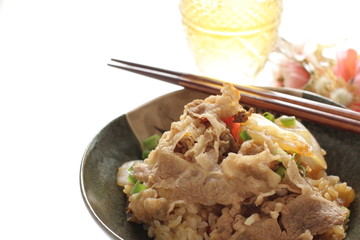 Japanese food, Gyudon simmered beef and onion on rice don