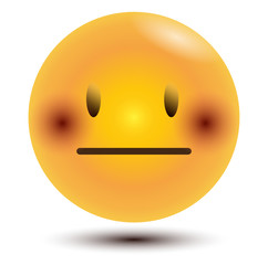 Flushed neutral face emoji. Yellow face emoticon with a small, closed mouth and blushing cheeks. Expressing embarrassment, disbelief, excitation.