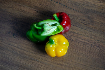 Bell pepper or sweet pepper on wooden table
