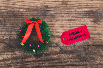 festive season's decorations Christmas  wreath and Merry Xmas label