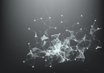 Vector abstract futuristic digital landscape with particles dots and stars on horizon. computer geometric digital connection structure. Futuristic blue abstract grid. Intelligence artificial. Neon