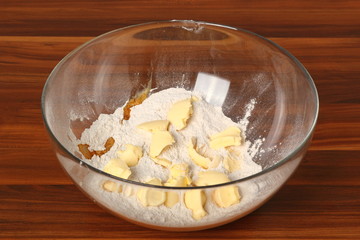 Flour mixture and butter. Making Christmas Gingerbread Cookies