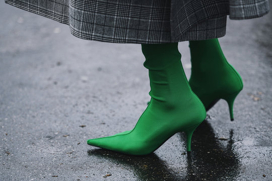 Paris, France - March 05, 2019: Street style outfit -  Fancy shoes in detail after a fashion show during Paris Fashion Week - PFWFW19
