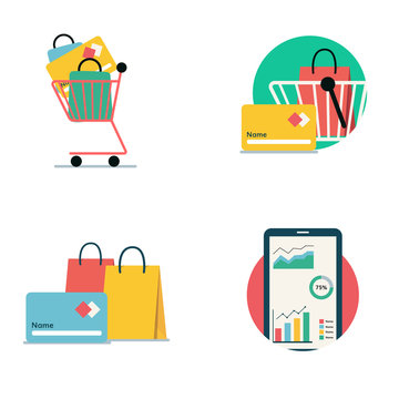Shopping Flat icon set for Web and Mobile Application. Shopping icons - Vector.