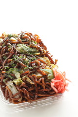 Japanese style fried noodles, cabbage and soy sauce