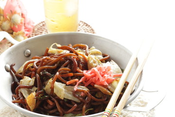 Japanese style fried noodles, cabbage and soy sauce