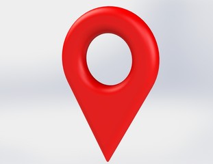 LOCATION pin glossy red arrow. The concept of tagging a sign landmark needle tip to create a route search. Isolated on white background 3D rendering 3D. – Illustration  