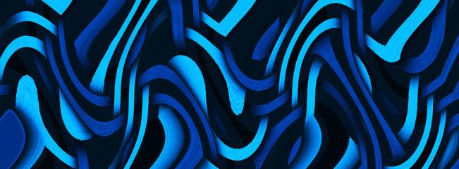 Fototapeta premium Blue twisted lines pattern. Shiny neon lines. Abstract wide illustration. 3d rendering 