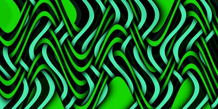 Multicolor glowing twisted lines on black background. Shiny neon fractal. Abstract psychedelic 3D illustration