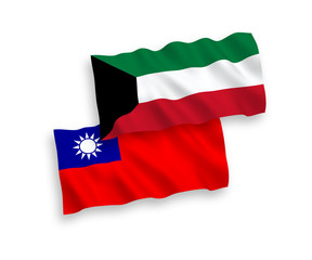 Naklejka premium Flags of Kuwait and Taiwan on a white background