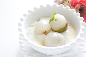 Lychee and yogurt for healthy breakfast