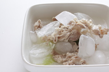 Japanese cooking, Pork salad Reishabu and ice