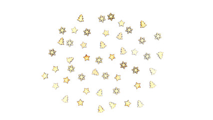 Wooden christmas figures on a white background. Christmas tree, stars, snowflakes