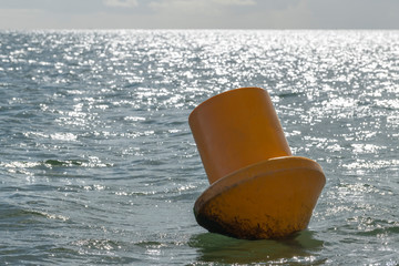Yellow colored buoy in the sea .