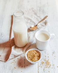 Vegan alternative food, rice non-dairy milk. Vegan food