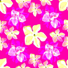 Fototapeta na wymiar pink yellow white flowers seamless pattern