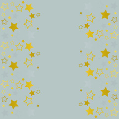 Frame with blank space for text. Border of golden stars. gray background. Vector for Christmas and New Year greeting card, banner, invitation, packaging design, illustration pattern