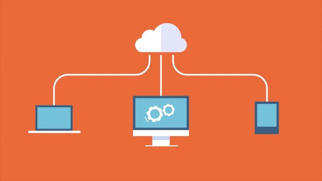 Cloud computing, cloud technology connects digital devices, internet communication concept. 2d animation, video clip.
