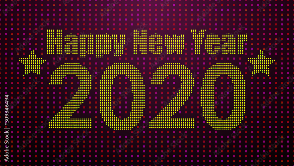 Poster happy new year 2020 greeting text dotted with abstract red colorful dot grid pattern background