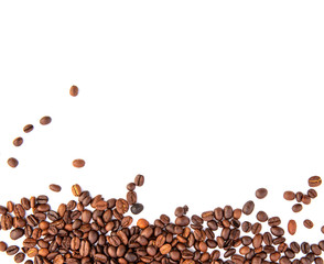 Coffee beans isolated on white background with copyspace for text.