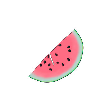 Watermelon Isolated On Background Hand Drawn Illustration	