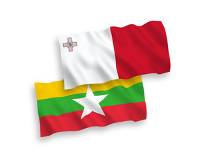 Flags of Malta and Myanmar on a white background
