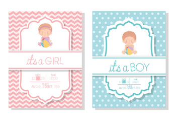 Baby shower invitation of girl and boy vector design