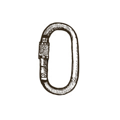 Hand drawn climbing carabiner. Climb equipment.