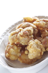 Asian food, fried chicken in bowl with copy space