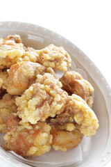 Asian food, fried chicken in bowl with copy space