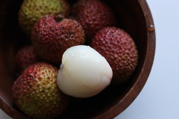 Lychee fruit in wooden for asian food image