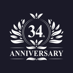 34 years Anniversary logo, luxurious 34th Anniversary design celebration.