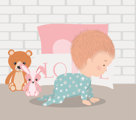 Cute baby boy with pillows vector design