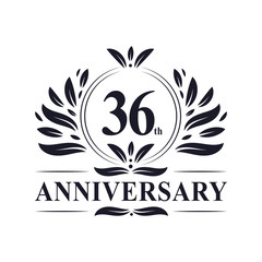 Fototapeta na wymiar 36 years Anniversary logo, luxurious 36th Anniversary design celebration.